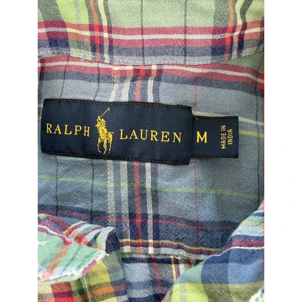 Ralph Lauren Button Down Short Sleeve Blue‎ Yellow Red Plaid Sz Medium M